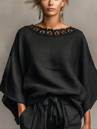 Harper | Lace Boat Neck Blouse & Shorts Set
