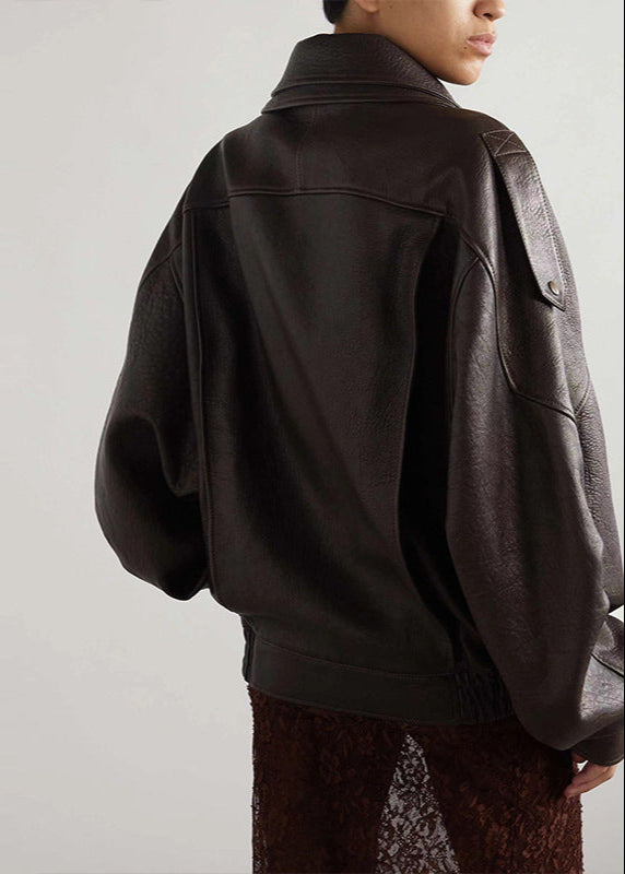 Women’s Belted Oversized Leather Bomber Jacket