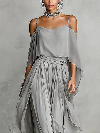 Elena | Off-Shoulder Chiffon Camisole & Pants Set