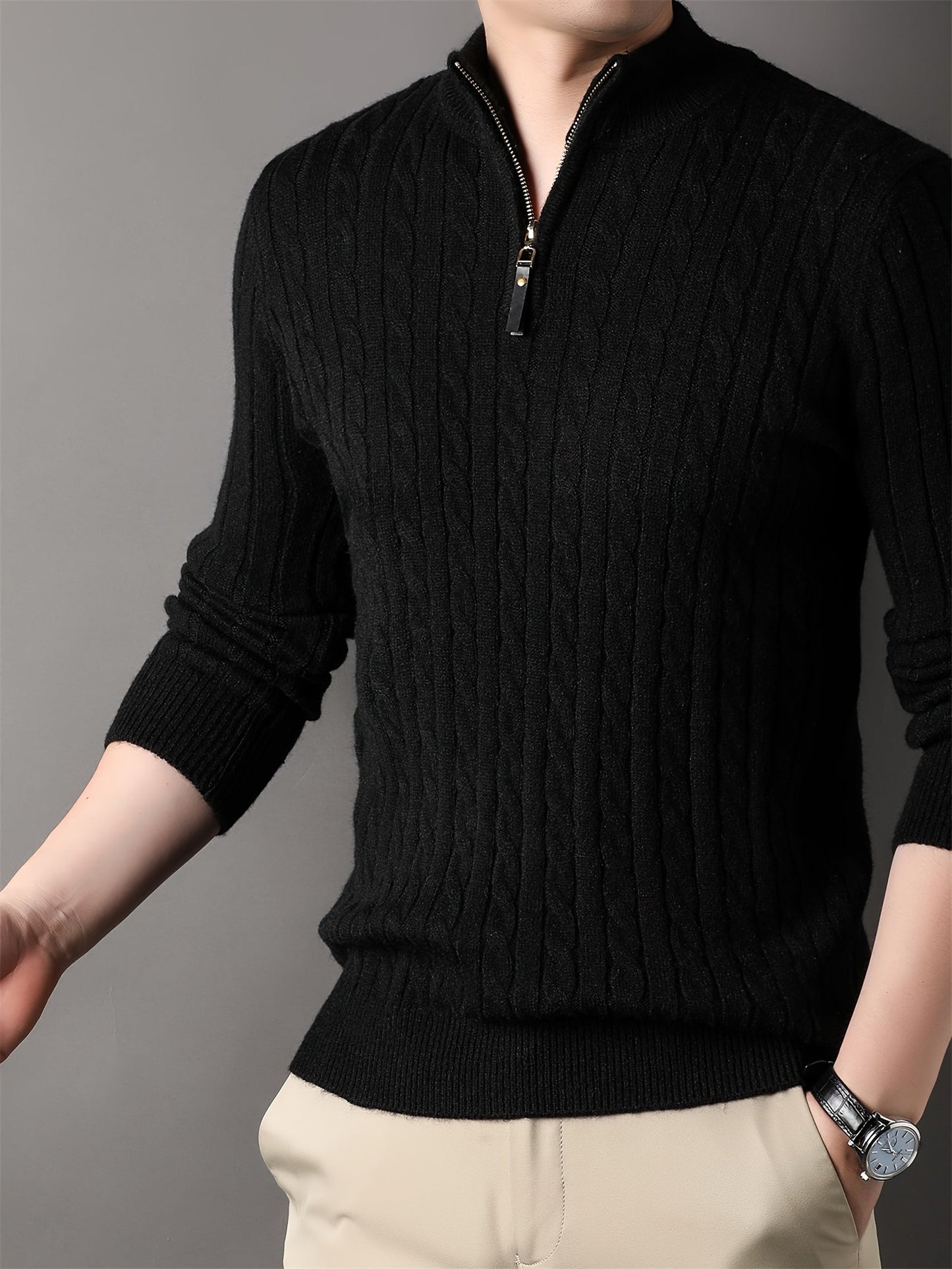 Men Ribbed Pattern Warm Winter Sweater