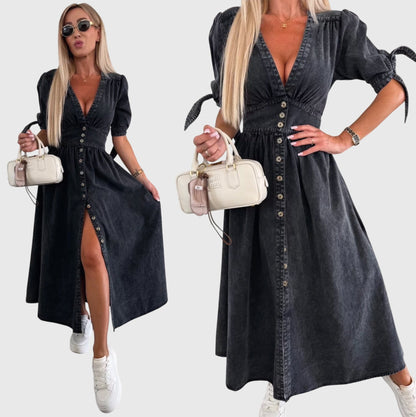 Elegant Button Detail Midi Dress