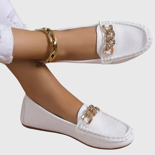 Gold Chain Comfort Slip-On Real Leather Loafers