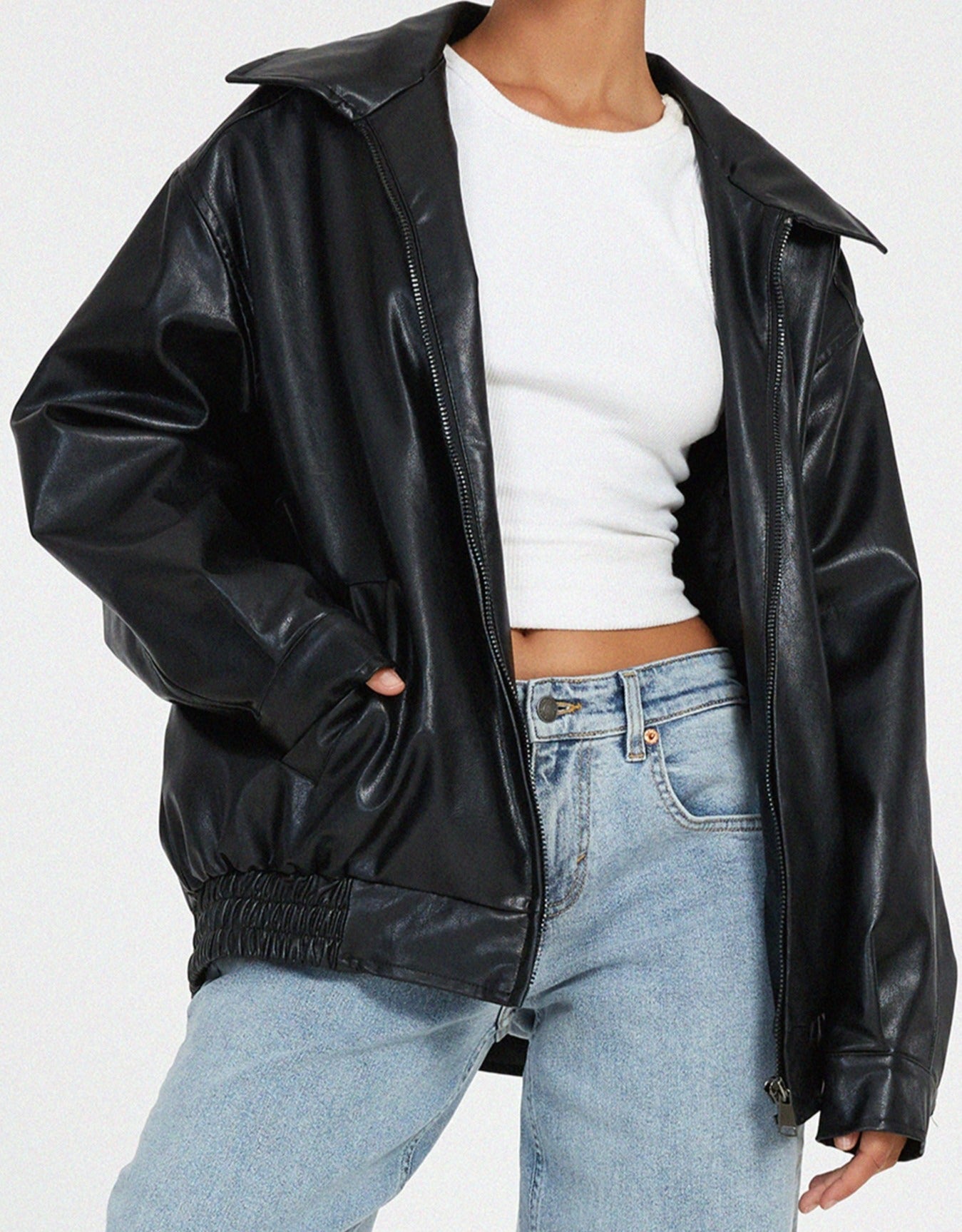 Chaqueta bómber de cuero oversize para mujer