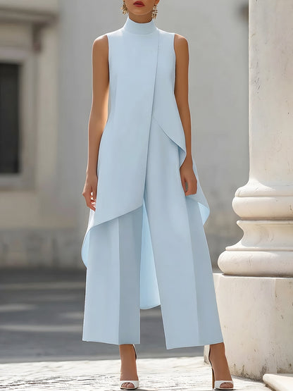 Asymmetric Layered Sleeveless Top & Wide-Leg Pants Set