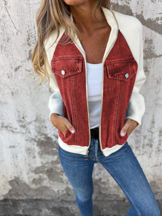 Chaqueta de cremallera diaria con cuello en V