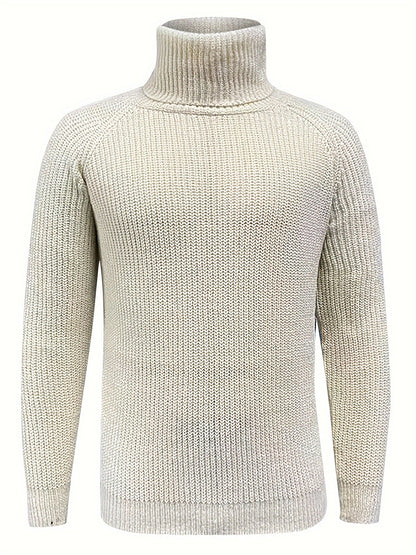 Suéter de cuello alto acanalado liso para hombre