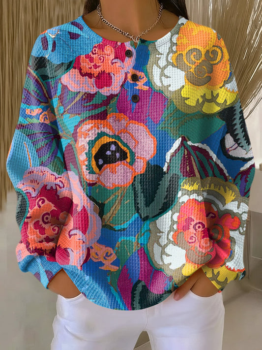 Sweater with Large Colorful Flowers
