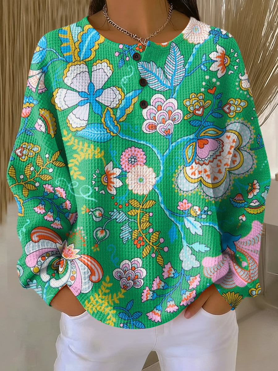 Sweater with Colorful Ethnic Floral Print