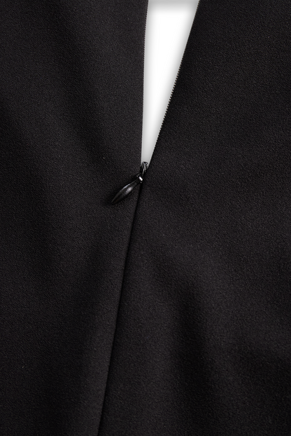 Refined Black Belted Sheath Dress with Mandarin Collar