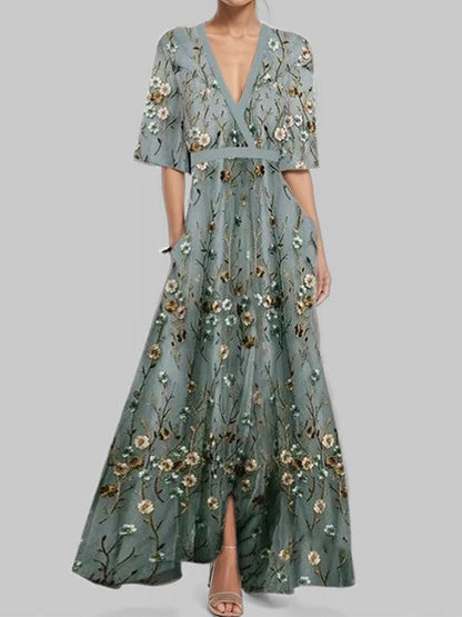 Lea | Seaside Glam Elegant Mid Sleeve Maxi Dress Ensemble