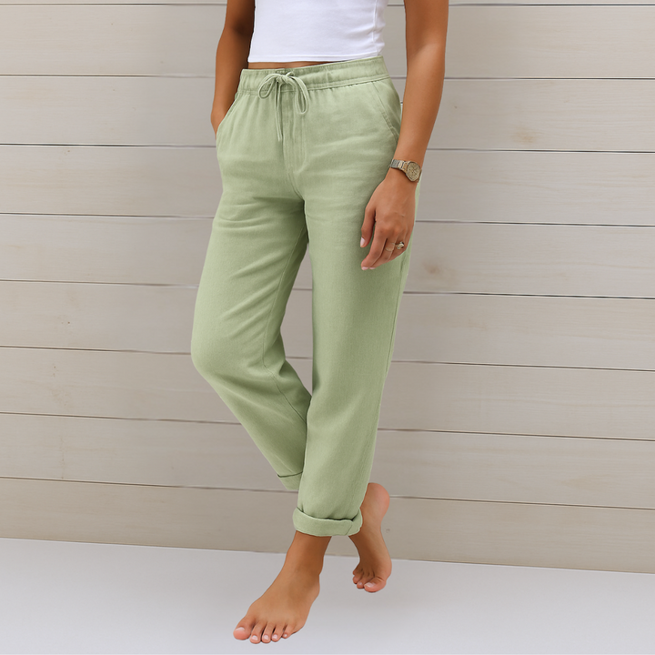 Pantalones relajados de lino con cordón ajustador