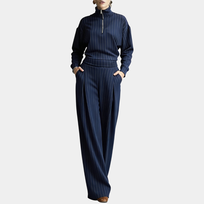 Celeste | Mock Neck Set with Striped Zipper