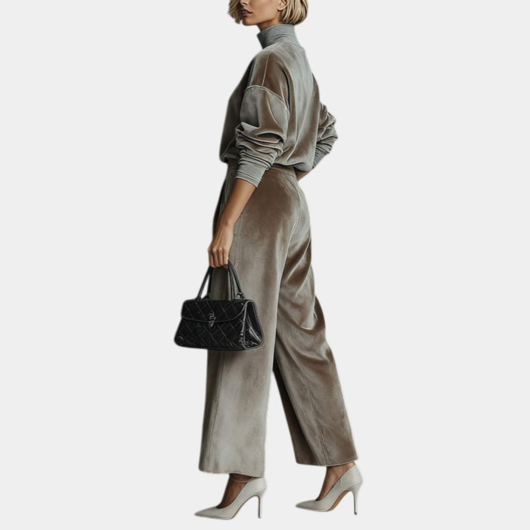 Aurélie | Casual Velvet High Collar Set for Women