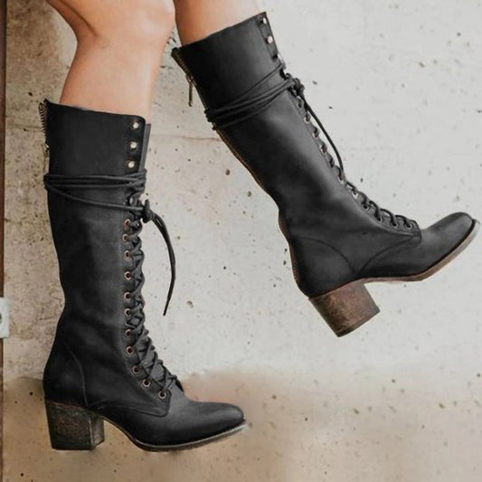Botas altas con cordones y tacón de bloque para mujer