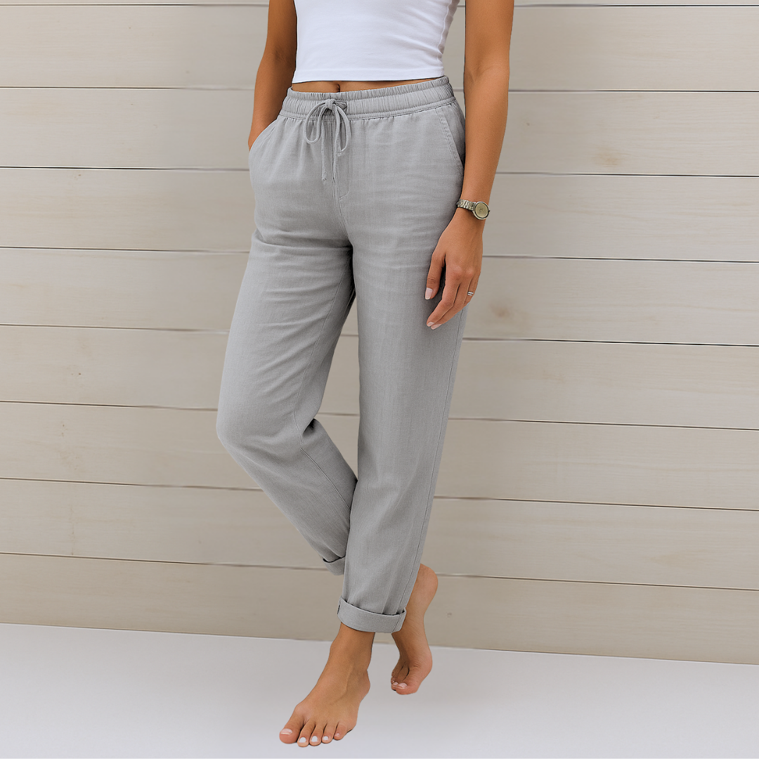 Pantalones relajados de lino con cordón ajustador