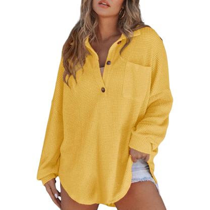 Casual Lightweight Button V Neck Tunic Blouse