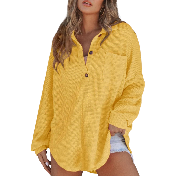 Casual Lightweight Button V Neck Tunic Blouse
