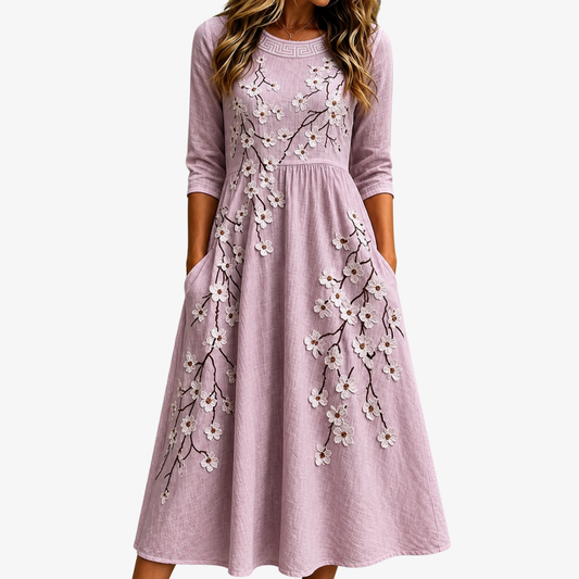 Blushing Orchard Floral Midi Dress