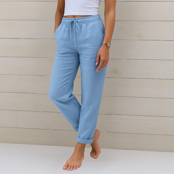 Pantalones relajados de lino con cordón ajustador