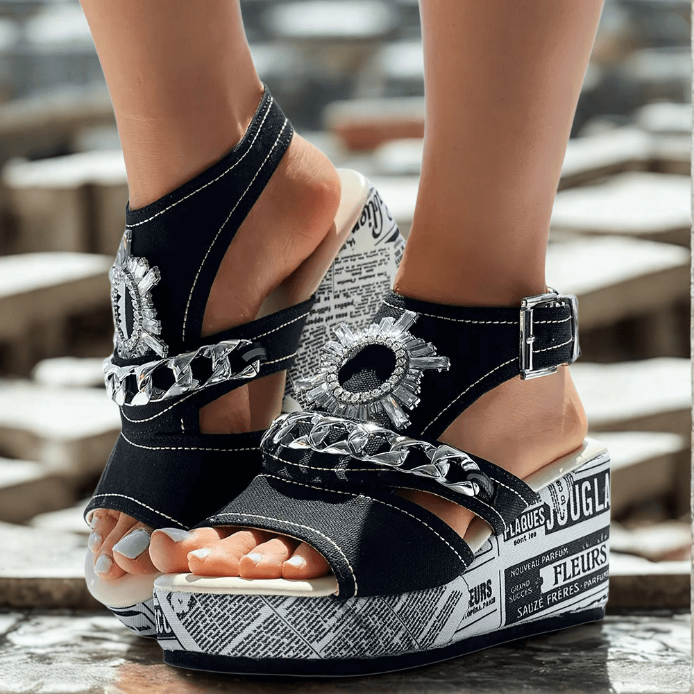 Sandalias Sorbonne de cuña de mezclilla