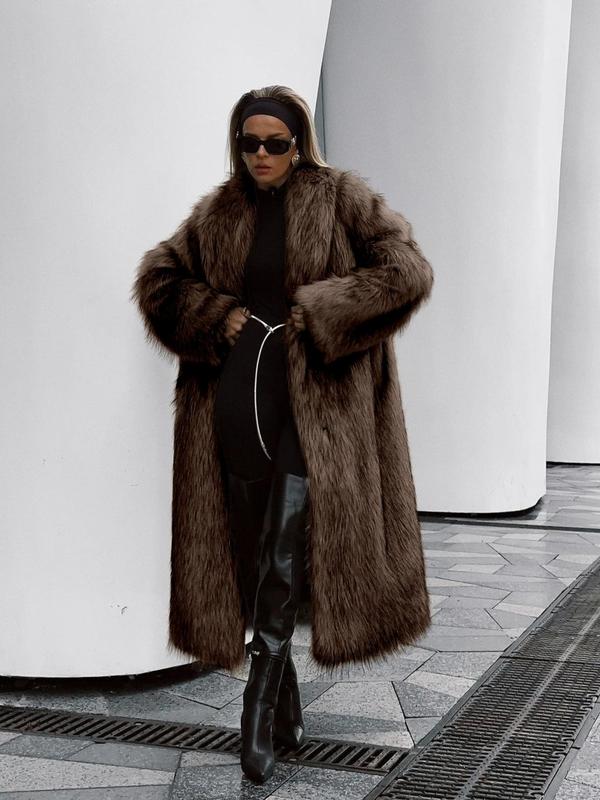 Women's Solid Color Open Faux Fur Coat