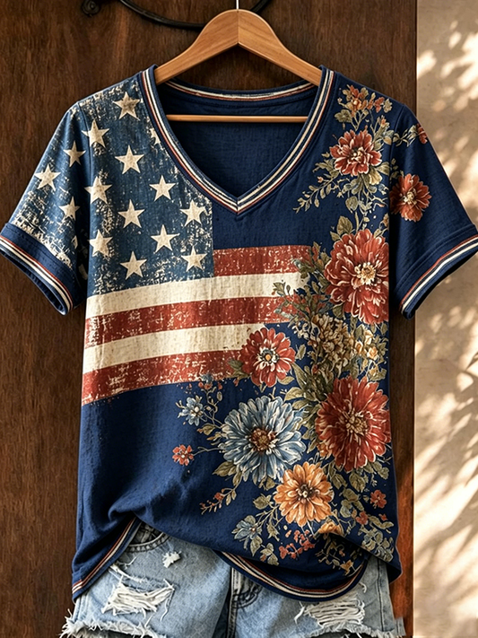 Women's Casual Retro Patriotic T-shirt