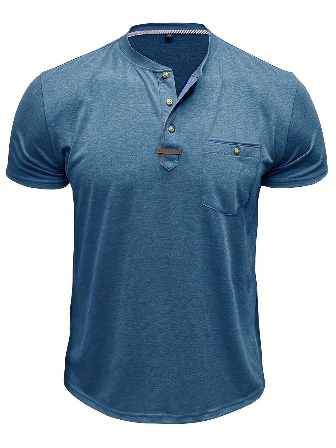 Camisa Clásica de Cuello Redondo con Bolsillo