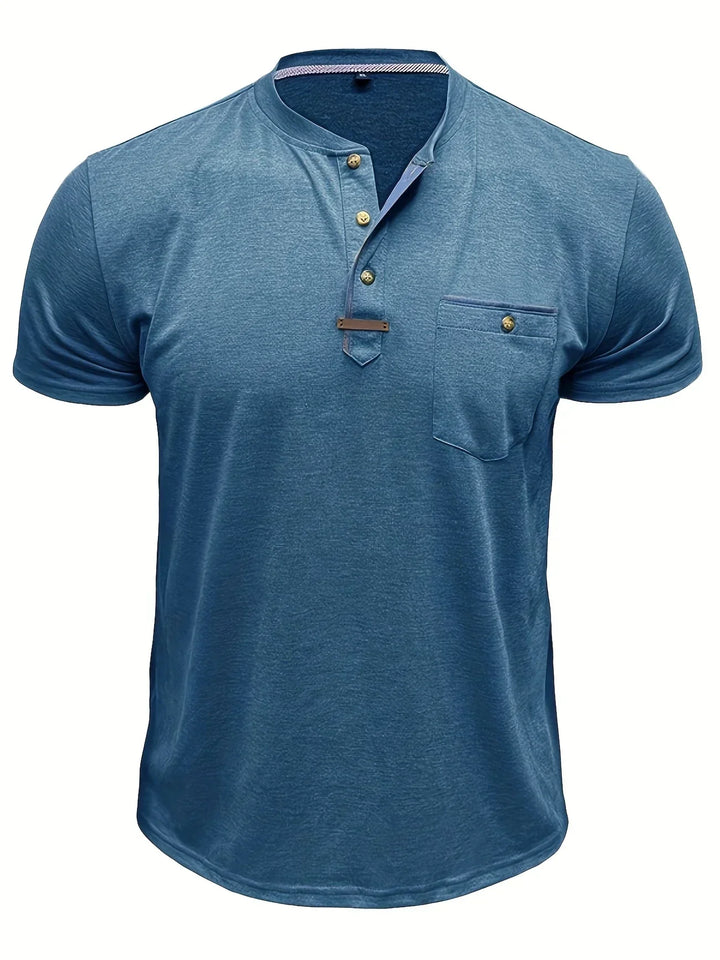 Camisa Clásica de Cuello Redondo con Bolsillo