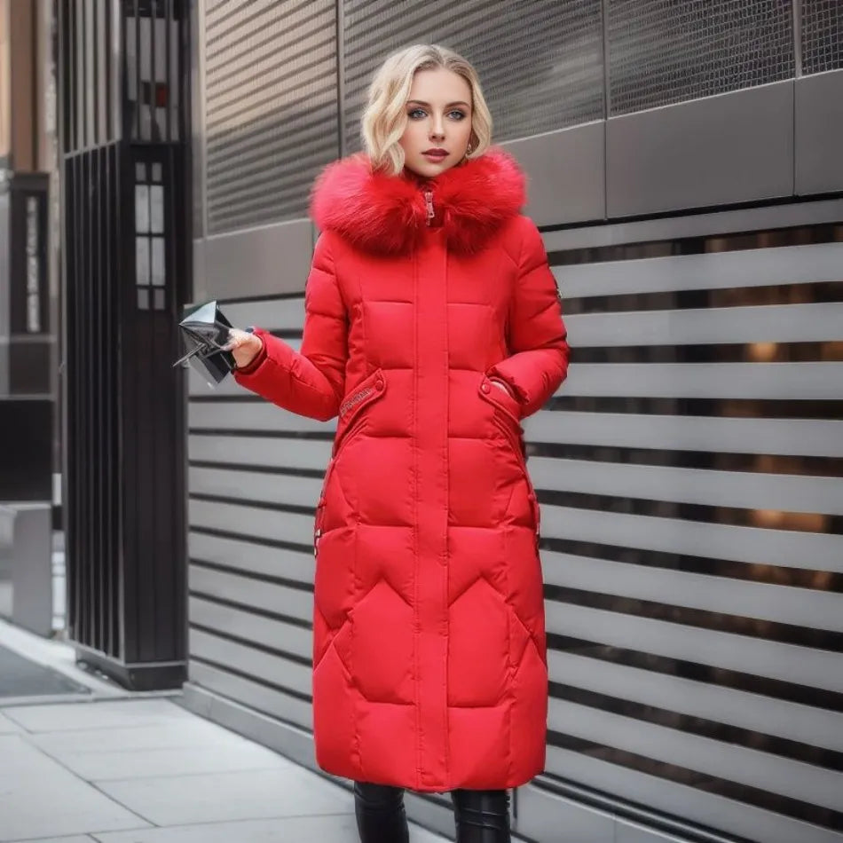 Women’s Winter Quilted Coat with Hood Trim