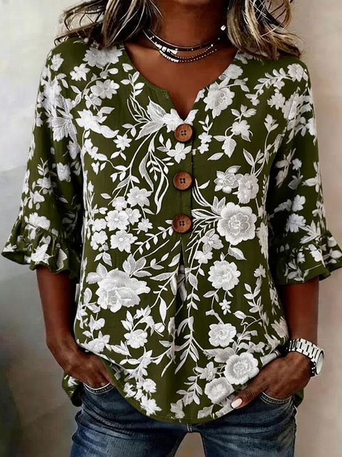 Women'S Floral Art Retro Printed Casual Top