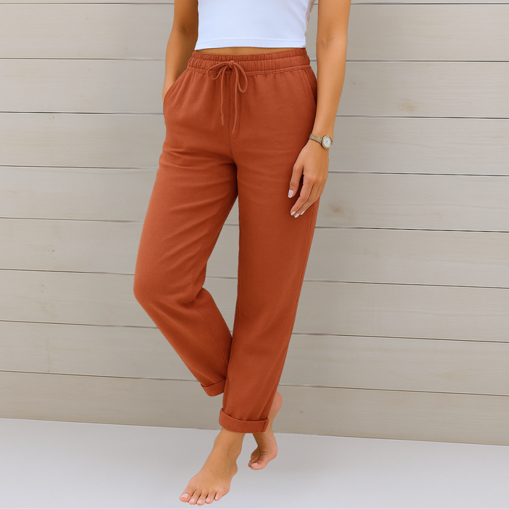 Pantalones relajados de lino con cordón ajustador