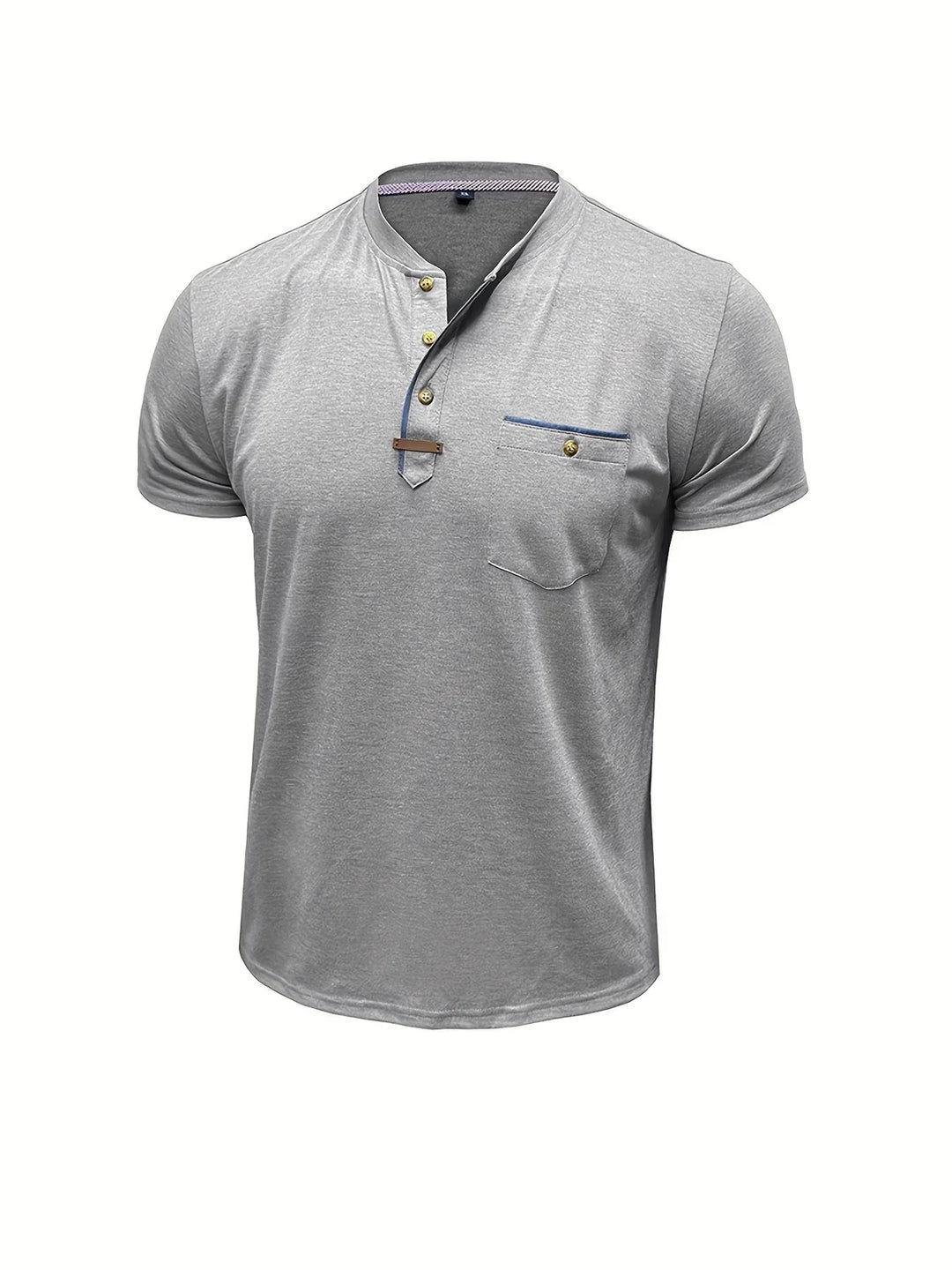Camisa Clásica de Cuello Redondo con Bolsillo
