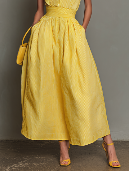 Women's Minimalist Striped Lapel Sleeveless Maxi Dress