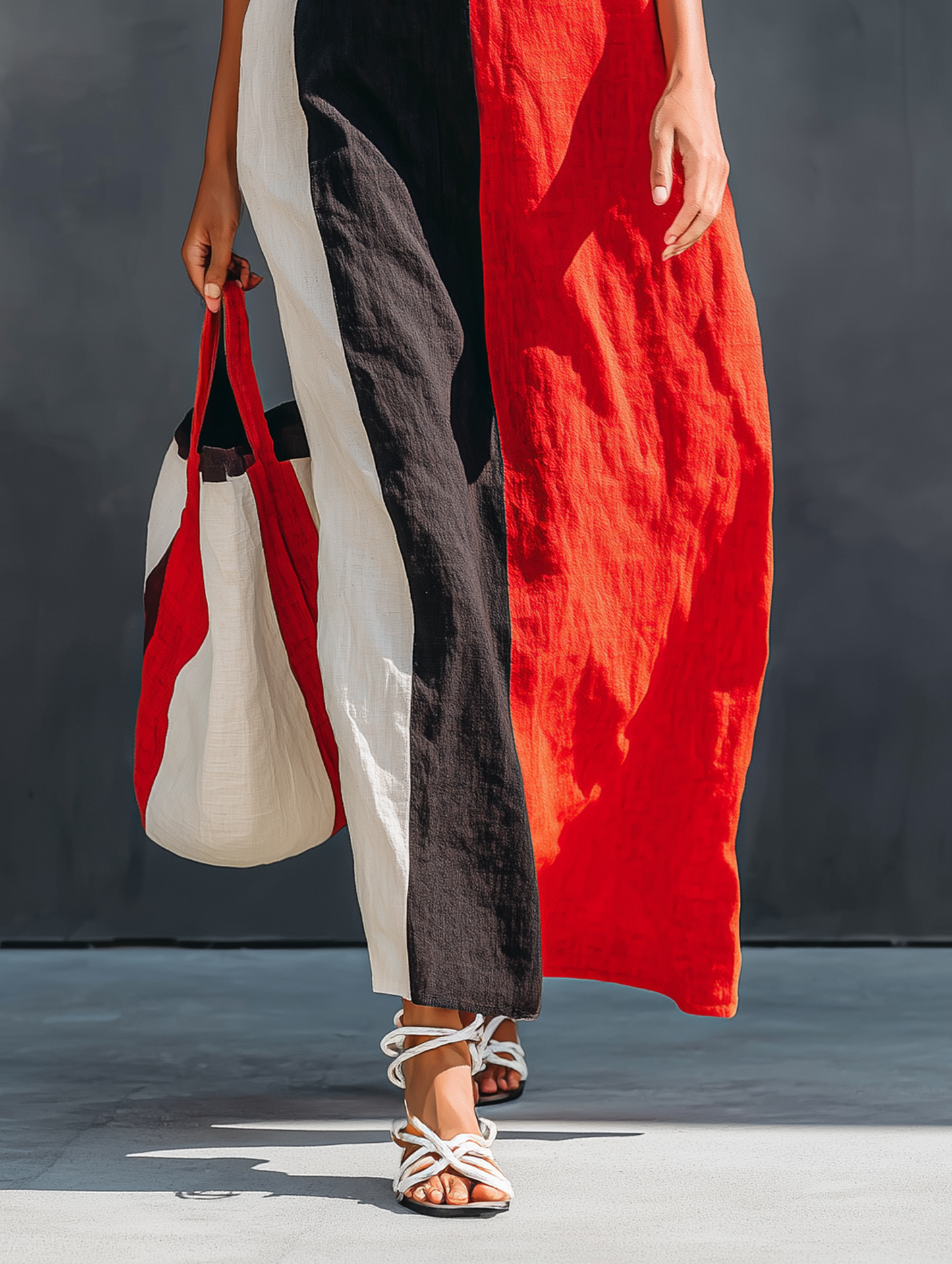 Women's Minimalist Color-Block Linen-Blend Maxi Dress With Square Neck And Spaghetti Straps