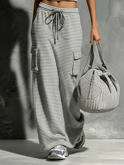 Women's Minimalist Sporty-Casual Striped Tank Top & Drawstring Straight Skirt Set