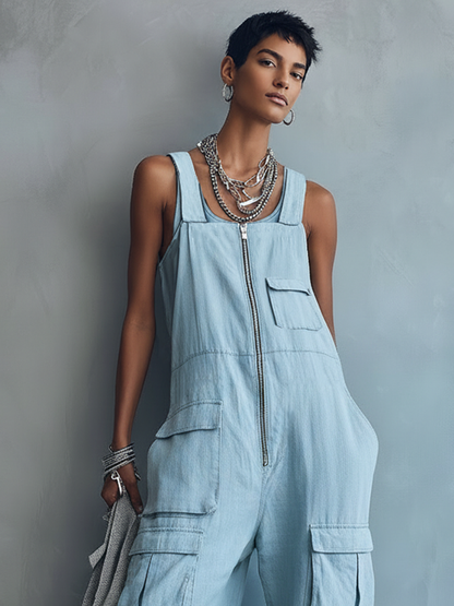 Women's Loose Casual Multi-Pocket Zipper Overalls