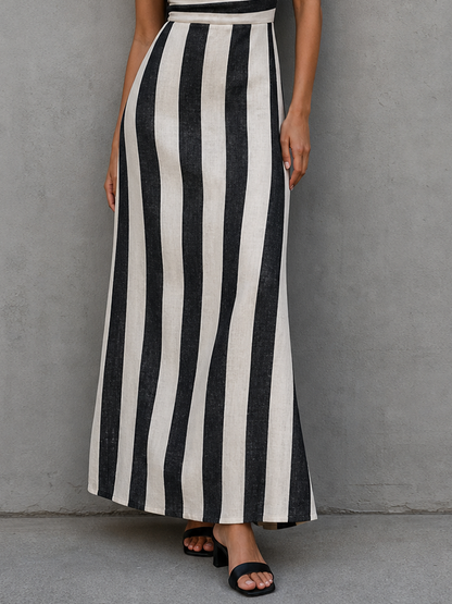 Women's Minimalist Striped Print Spaghetti Strap Cowl Neck Maxi Dress