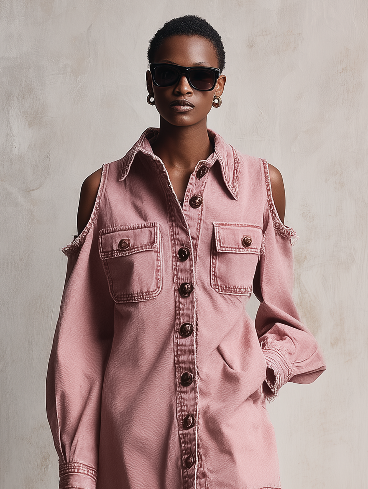 Women's Fashion Off-Shoulder Long-Sleeve Raw-Hem Denim Mini Dress