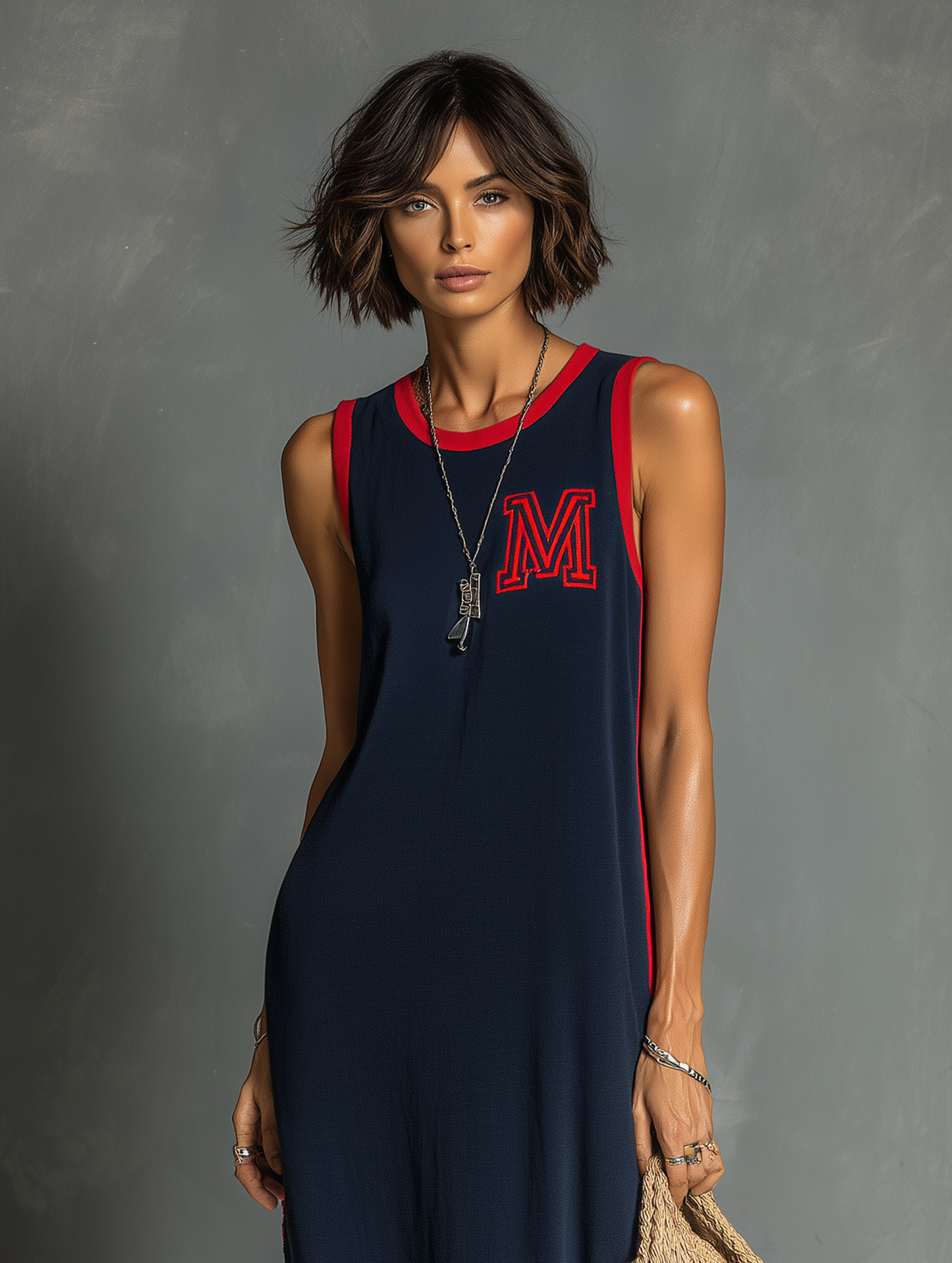 Women's Casual Stretch Knit Sleeveless Maxi Dress With Contrast Trim