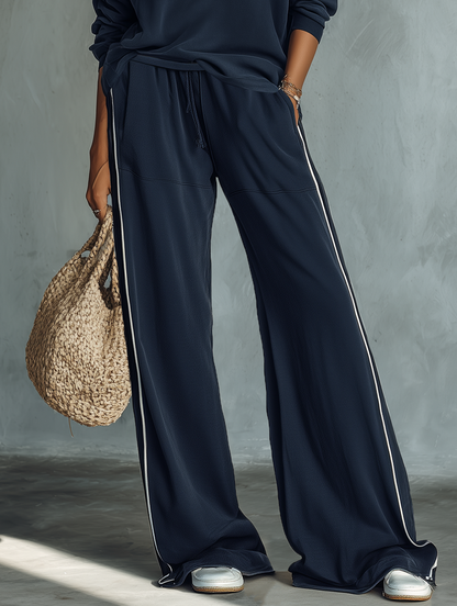 Women's Casual One-Shoulder Long-Sleeve Sweatshirt And Wide-Leg Pants Set