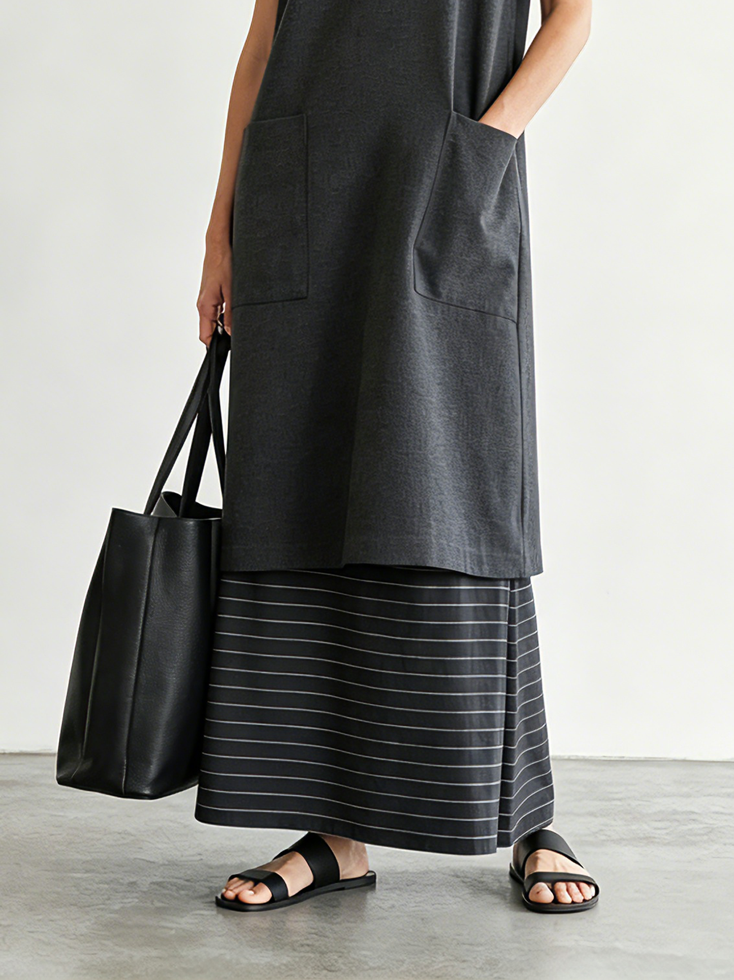 Women's Minimalist Color-Block Striped Short-Sleeve Maxi Dress