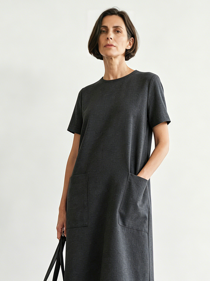 Women's Minimalist Color-Block Striped Short-Sleeve Maxi Dress