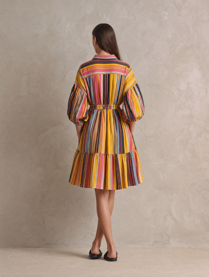 Women's Casual Woven Midi Dress With Colorful Print And 3/4 Sleeves