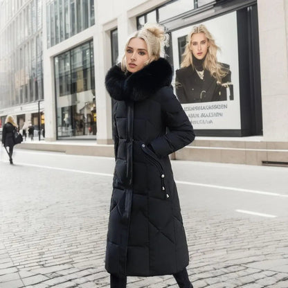 Women’s Winter Quilted Coat with Hood Trim