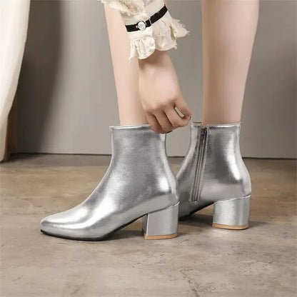 Botines de invierno metálicos con cremallera para mujer