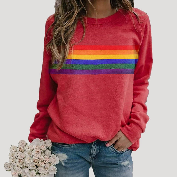 Women’s Spring Rainbow Stripe Casual Sweatshirt