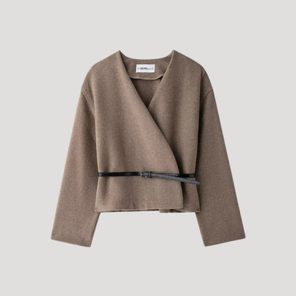 Chaqueta cruzada con cinturón para primavera de mujer