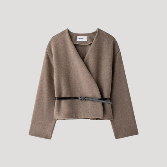 Chaqueta cruzada con cinturón para primavera de mujer