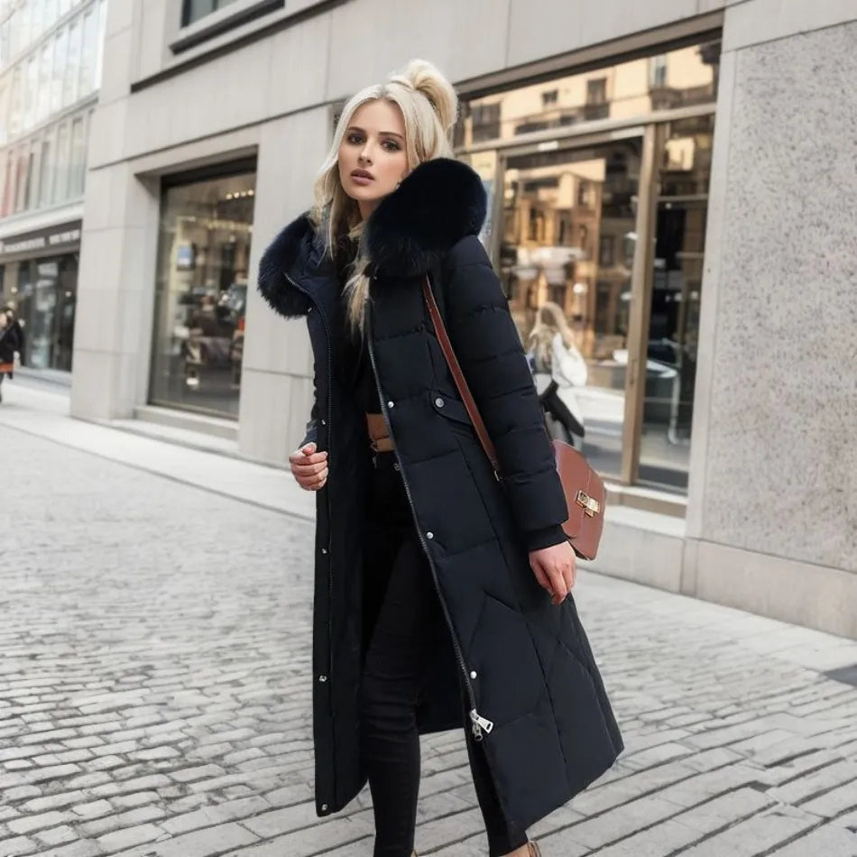 Women’s Winter Quilted Coat with Hood Trim