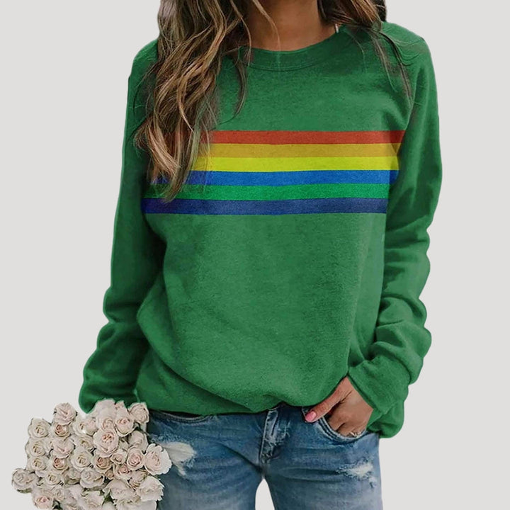 Women’s Spring Rainbow Stripe Casual Sweatshirt